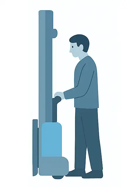 PROMPT: изометрическая инфографика — штабелёр с литий-ионной АКБ Lionsystems, серо-голубая палитра, чистый фон, без текста